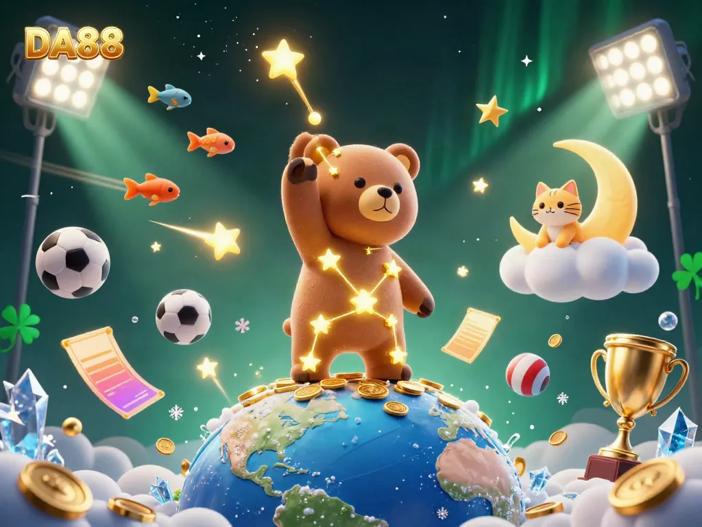 Spin and win with DA88 in a vibrant casino-themed universe filled with sports and luck.