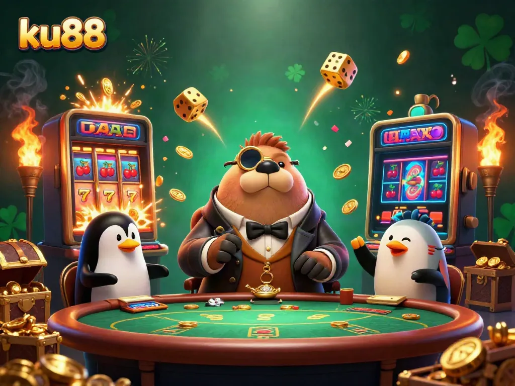 Experience amazing casino action with ku88 featuring unique characters at an underwater poker table.