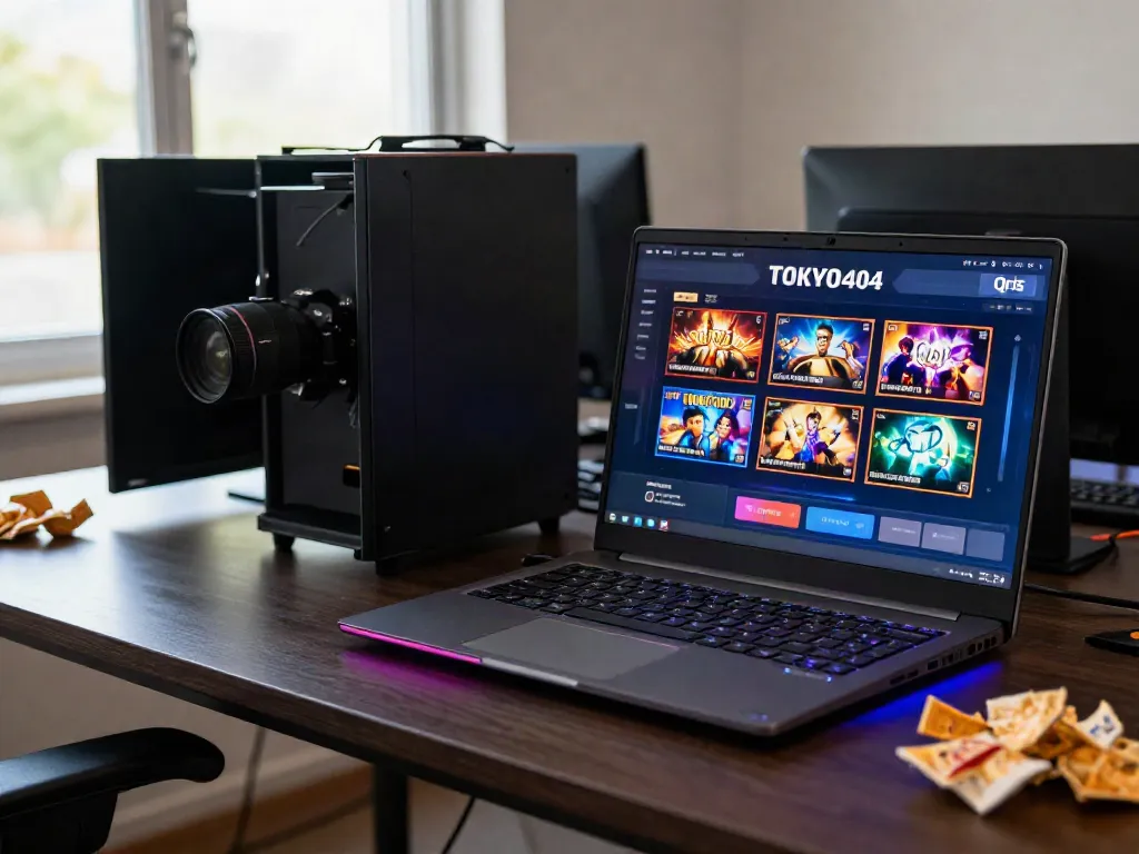 Engaging gaming setup showcasing the slot Qris platform on smartphone and laptop.