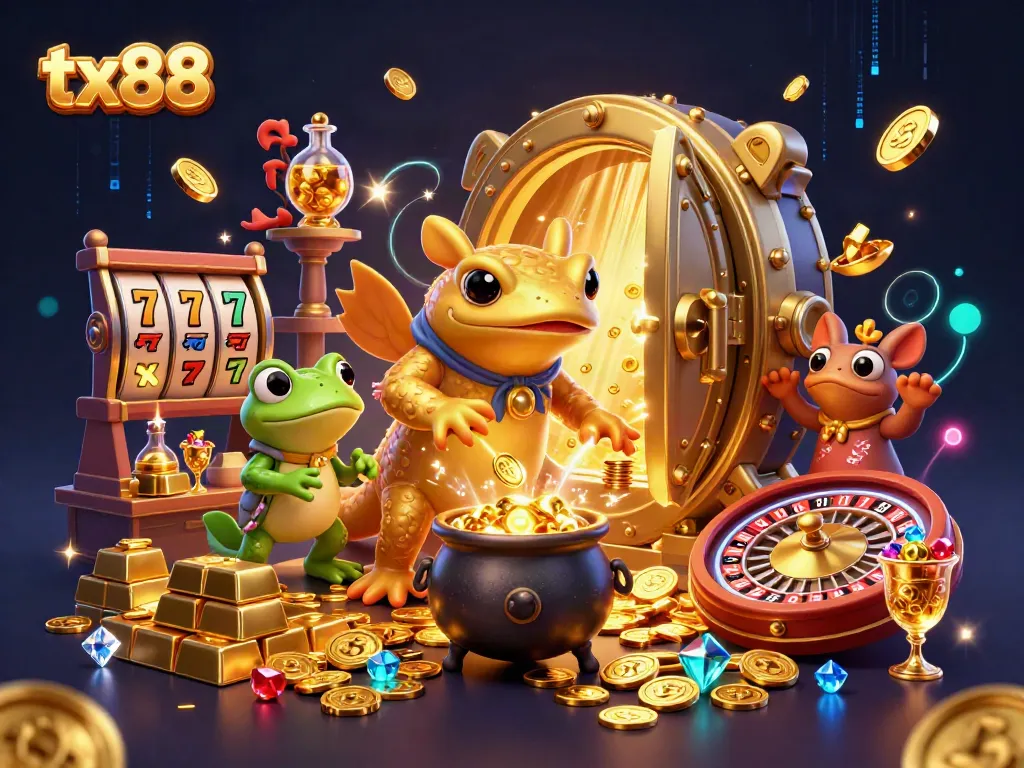 Experience vibrant casino excitement with tx88, showcasing magical gaming elements and golden treasures.