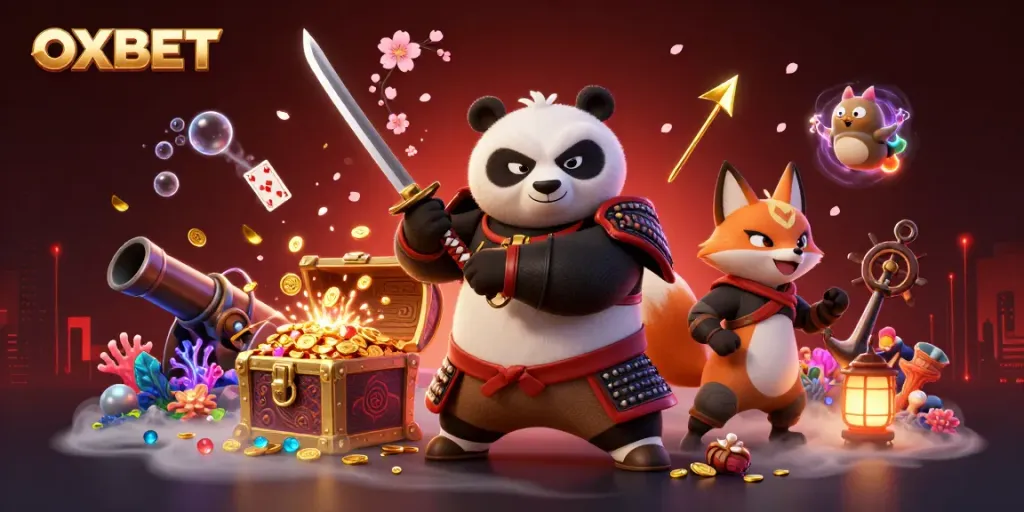 Experience the vibrant world of OXBET with a dynamic 3D illustration showcasing exhilarating casino action.