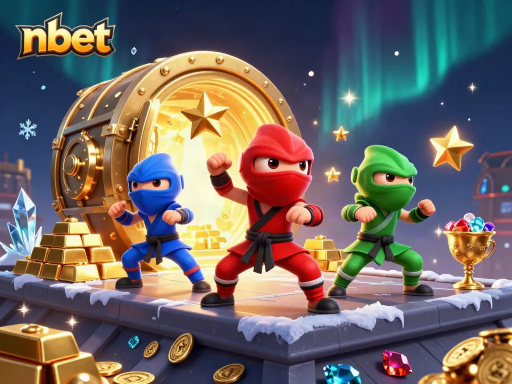 Betting on nbet unlocks treasure with colorful ninja chameleons in a dynamic casino scene.
