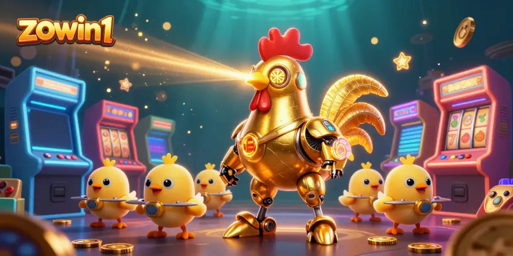 Engage in thrilling games at zowin1 with vibrant casino-themed characters, colorful arcade elements, and excitement.