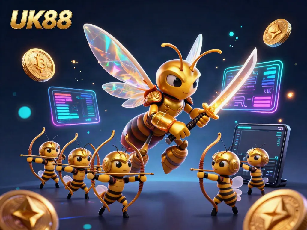 Engage in exciting sports betting action with UK88 in a vibrant 3D casino scene.