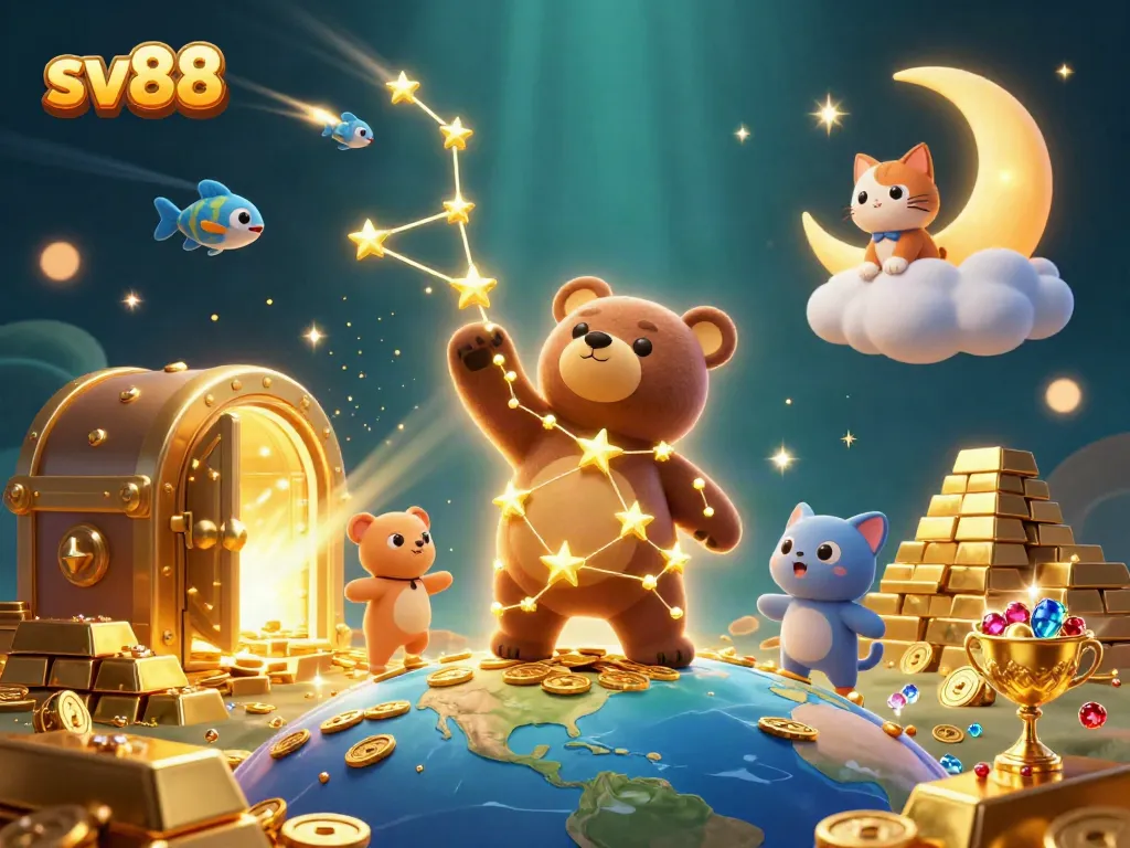 Experience thrilling wins at sv88 with sparkling treasures and engaging games in a vibrant casino illustration.