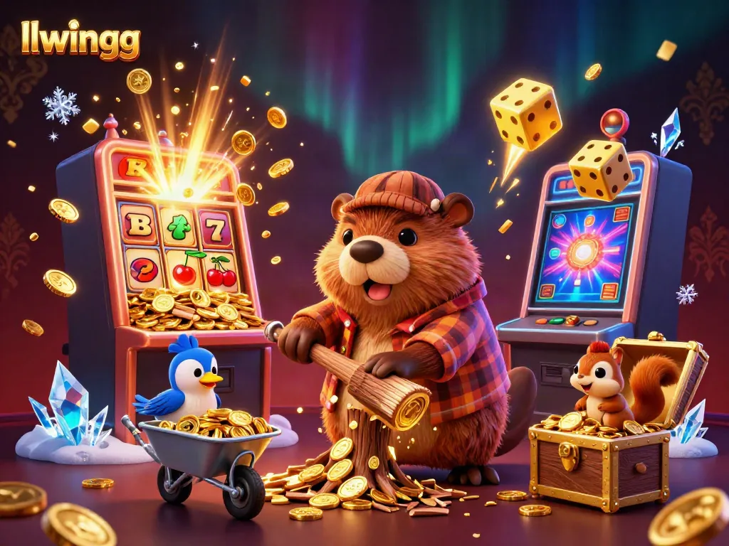 Experience the thrill with llwingg in a rich gaming scene featuring coins raining down and vibrant casino elements.