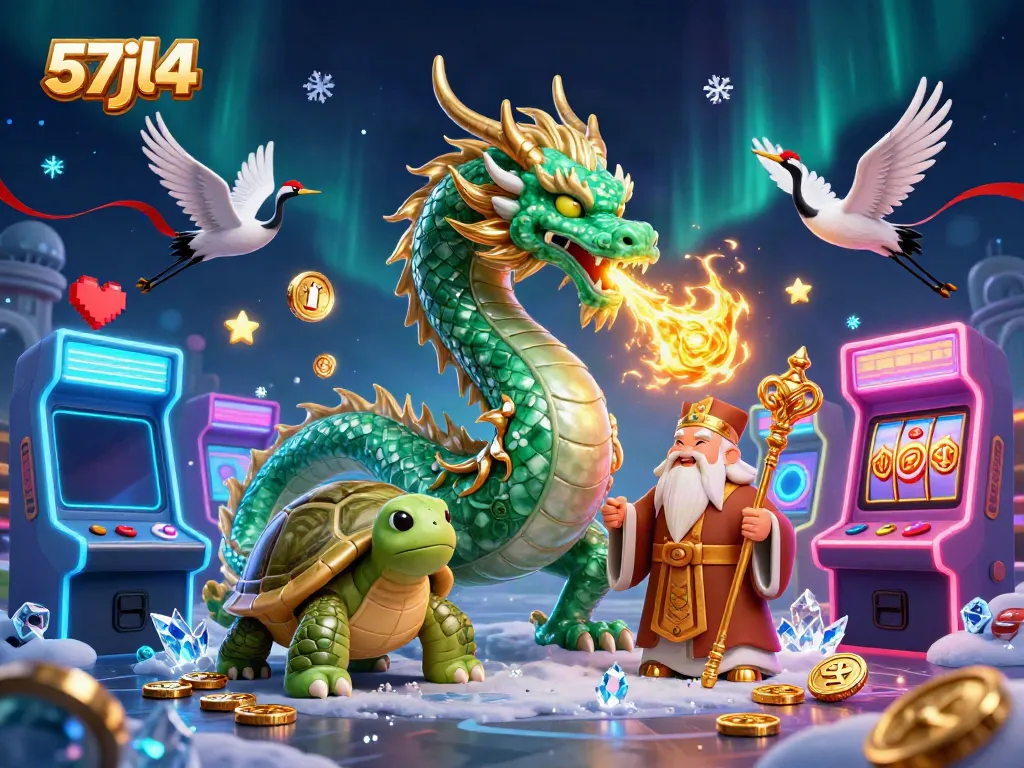Engage with the exciting world of 57jl4 featuring a jade dragon and vibrant casino elements.