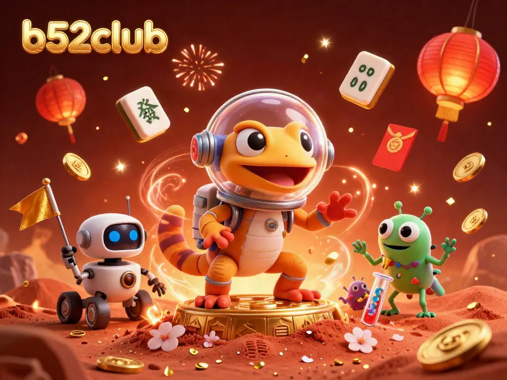 Experience the excitement of b52club with a vibrant Martian gecko discovering a gold casino.