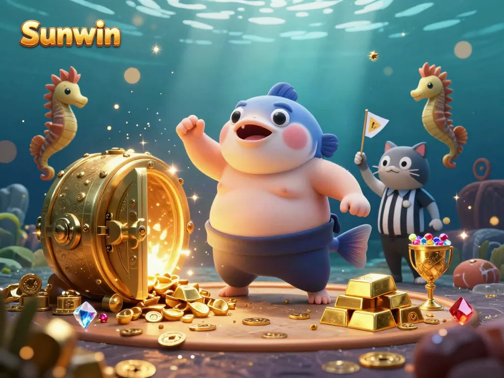 Experience thrilling gameplay with Sunwin's underwater casino scene, featuring dynamic 3D characters and elements.