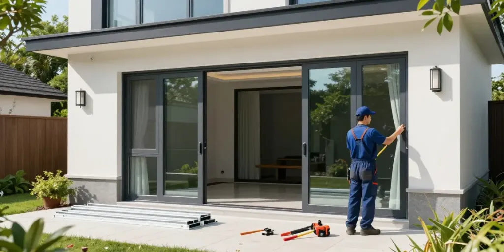 High-quality Kusen upvc installation with professional technician outdoors.