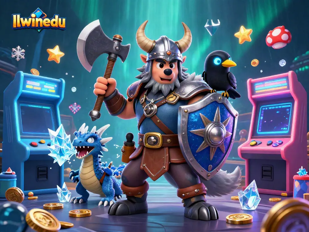Experience the excitement of gaming at llwinedu with heroic Viking warriors and magical creatures in a vibrant, dynamic casino setting.