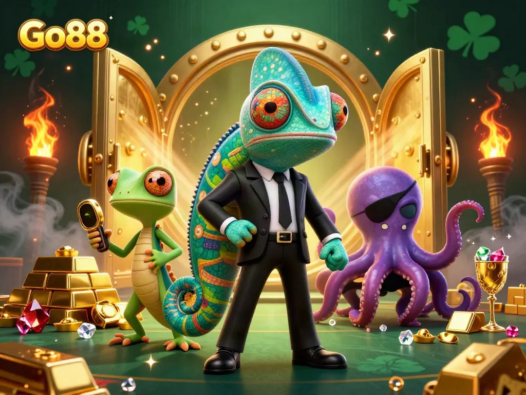 Experience Go88's thrilling animated casino adventure with vibrant characters and dazzling treasures.