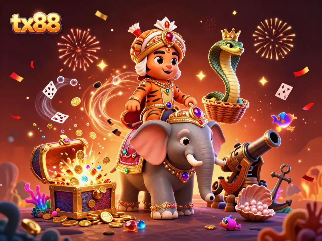 Experience thrilling gaming action at tx88 with a vibrant scene featuring exotic characters and casino elements.