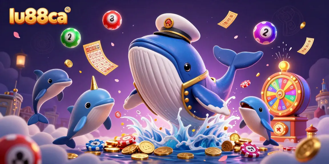 Experience thrilling wins with lu88ca as a cartoon whale and friends celebrate in a coin-filled casino adventure.