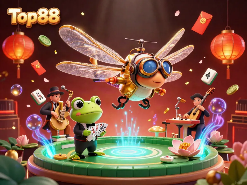 Experience the excitement of Top88 with animated casino characters in a vibrant 3D scene.