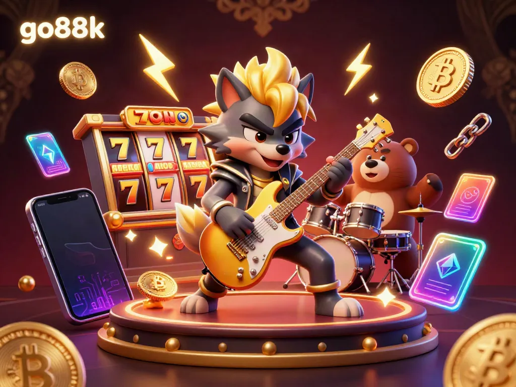 Engage with go88k's electrifying casino experience with vibrant characters and crypto elements.