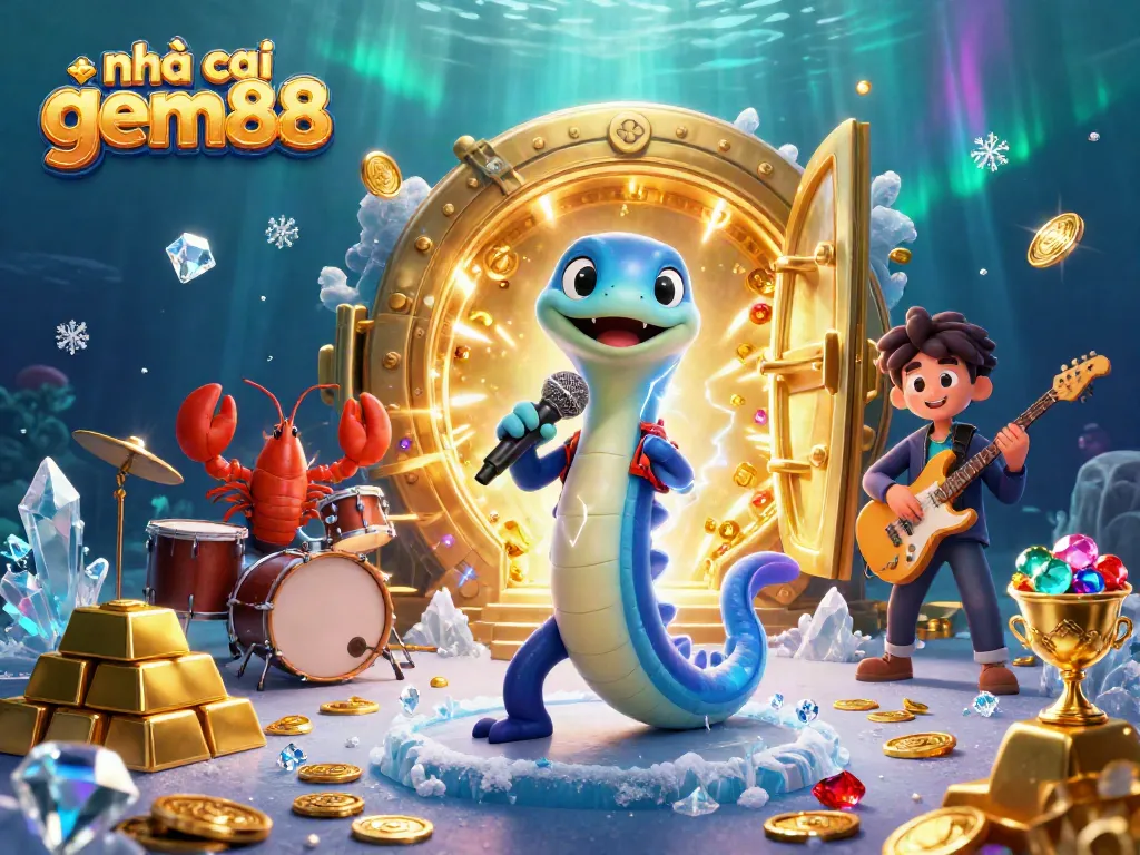 Experience gaming thrill with nhà cái gem88, showcasing vibrant underwater casino scene with dynamic characters.