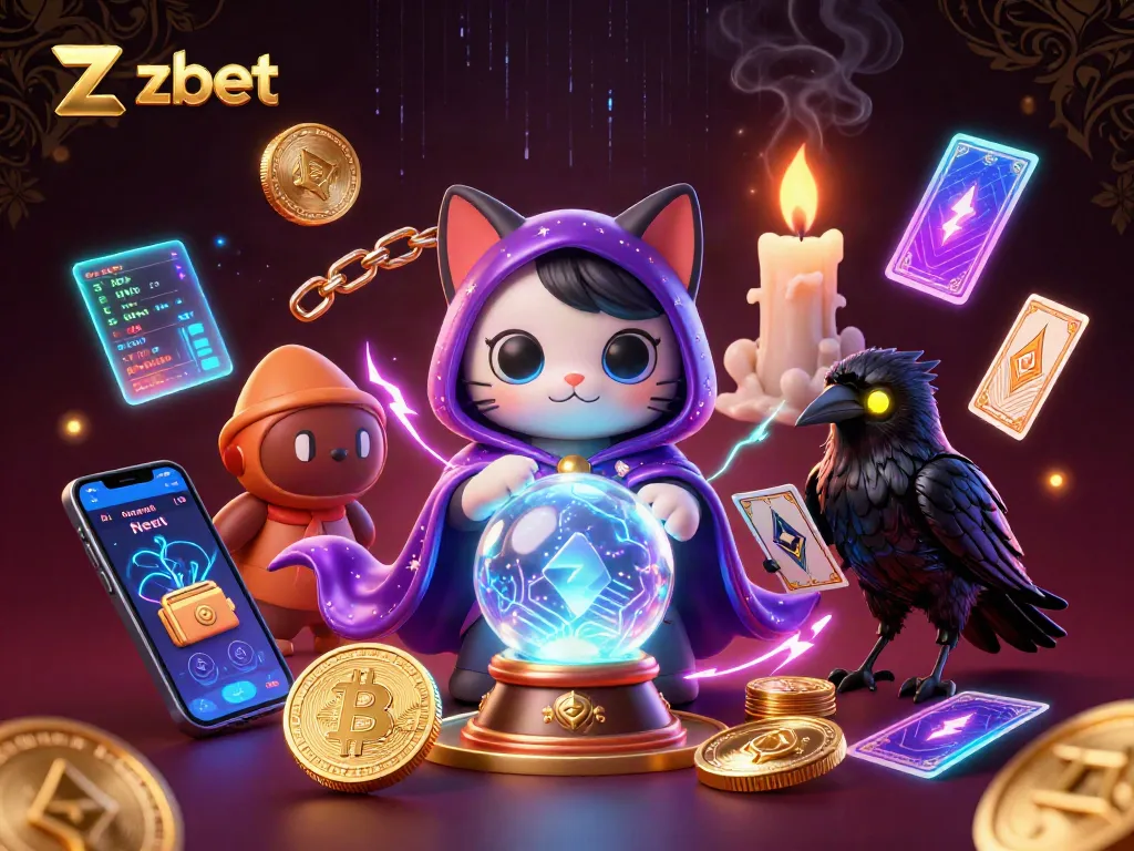 Experience zbet's vibrant casino scene with mystical characters and crypto elements all around.
