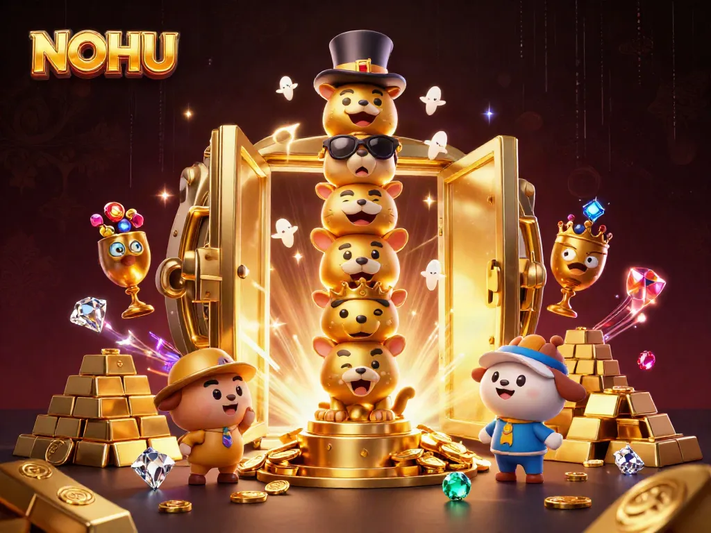 Experience the vibrant world of NOHU, showcasing exciting casino elements and a whimsical totem.