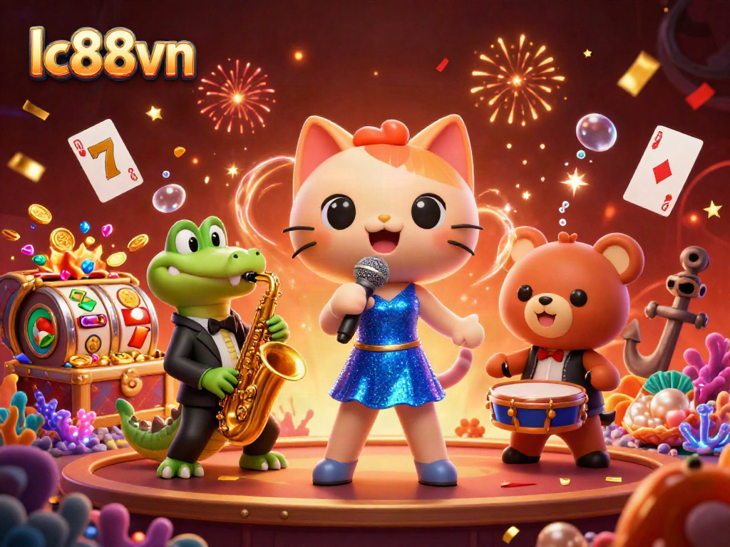 Enjoy thrilling lc88vn casino fun with a jazzy cat singer and vibrant slot elements.